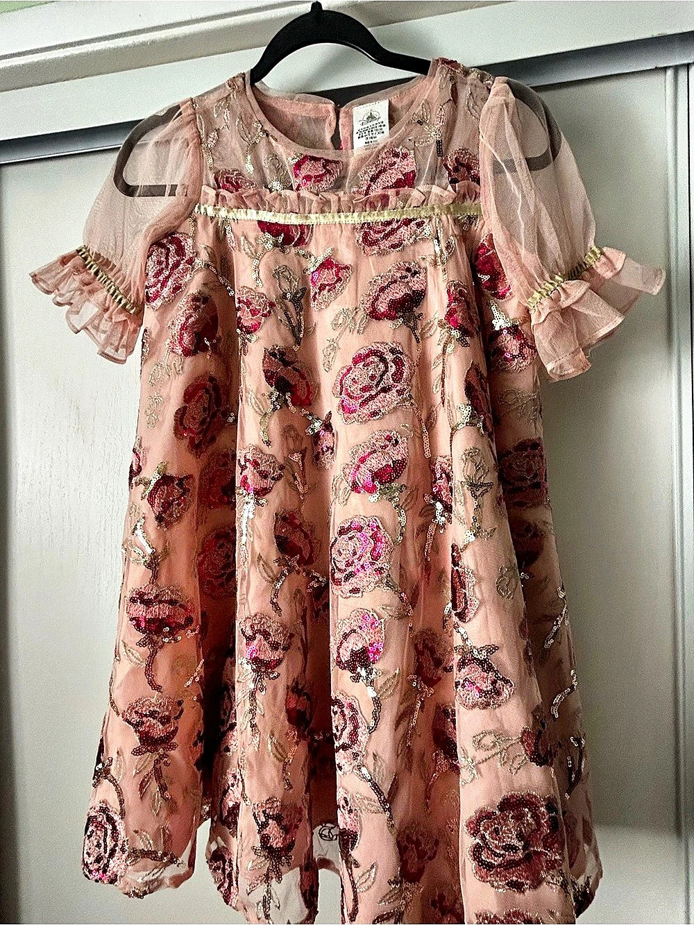 Disney Floral Sequin Dress Girls 9/10 Like New